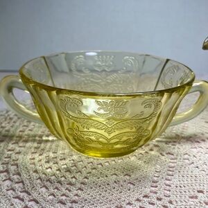 Vintage "Madrid" Depression Glass Yellow Double Handled Cup Federal Glass